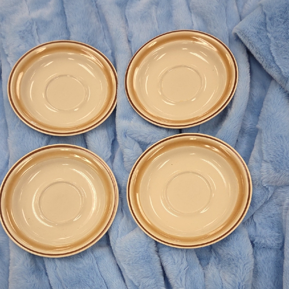 Vintage Water Colors Hearthside Stoneware Saucers 6" Set Of 4